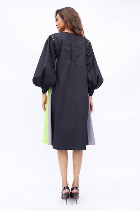 Shop_Studio Moda India_Black Cotton Embroidery Round Neck The Annona Dress _at_Aza_Fashions