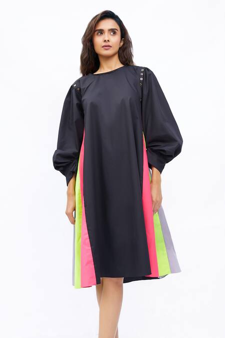 Studio Moda India_Black Cotton Embroidery Round Neck The Annona Dress _Online_at_Aza_Fashions