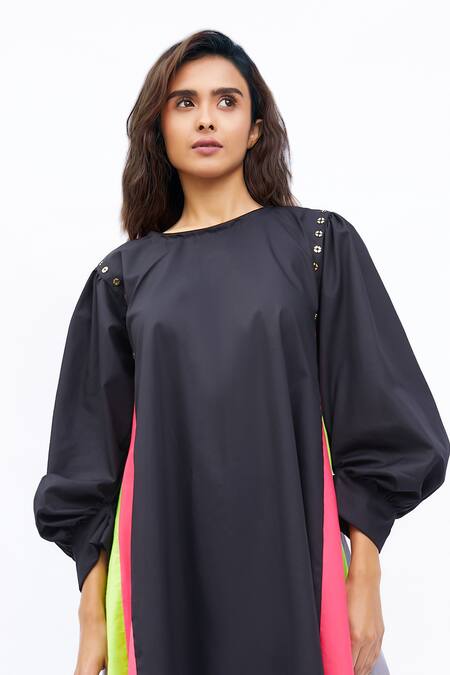 Buy_Studio Moda India_Black Cotton Embroidery Round Neck The Annona Dress _Online_at_Aza_Fashions