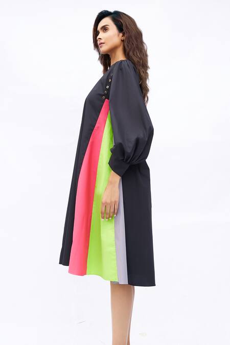 Shop_Studio Moda India_Black Cotton Embroidery Round Neck The Annona Dress _Online_at_Aza_Fashions