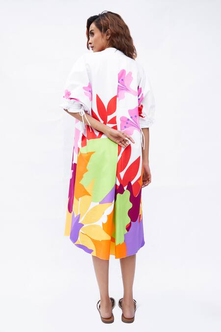 Shop Studio Moda India Multi Color Cotton Mandarin Collar The Aurelia Printed Dress at Aza Fashions Shop_Studio Moda India_Multi Color Cotton Mandarin Collar The Aurelia Printed Dress _at_Aza_Fashions