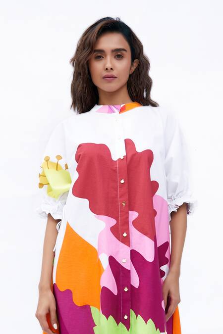 Buy Studio Moda India Multi Color Cotton Mandarin Collar The Aurelia Printed Dress Online at Aza Fashions Buy_Studio Moda India_Multi Color Cotton Mandarin Collar The Aurelia Printed Dress _Online_at_Aza_Fashions
