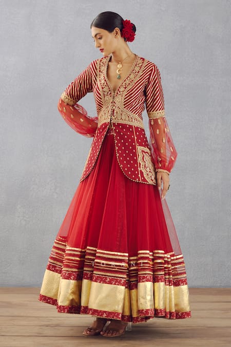 Torani_Red Lehenga Butterfly Net And Jacket Heavy Raw Silk Sindoori Jhilmil & Set _Online_at_Aza_Fashions