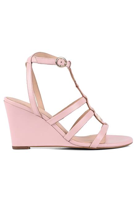 Vanilla Moon Pink Embroidery Goldie Disc Embellished Strap Wedges Online at Aza Fashions Vanilla Moon_Pink Embroidery Goldie Disc Embellished Strap Wedges_Online_at_Aza_Fashions