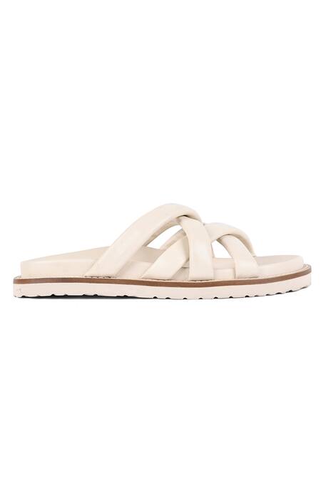 Buy_Vanilla Moon_White Hadley Cross Strap Plain Flats_Online_at_Aza_Fashions