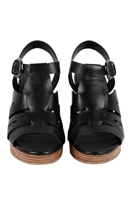 Shop Vanilla Moon Black Ned Plain Multi-strap Wedges at Aza Fashions Shop_Vanilla Moon_Black Ned Plain Multi-strap Wedges_at_Aza_Fashions