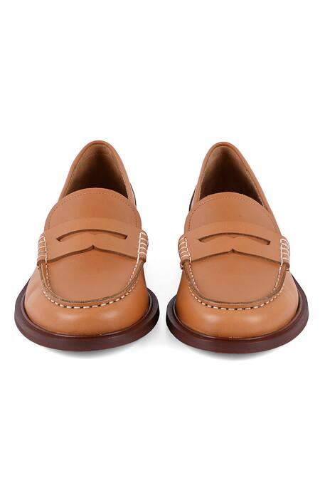 Shop Vanilla Moon Brown Omega Sheep Leather Loafers at Aza Fashions Shop_Vanilla Moon_Brown Omega Sheep Leather Loafers_at_Aza_Fashions