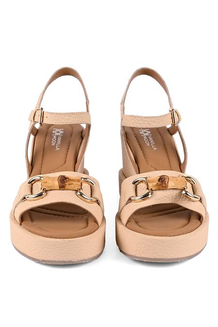 Shop_Vanilla Moon_Beige Buckles Onella Bamboo Wedges_at_Aza_Fashions