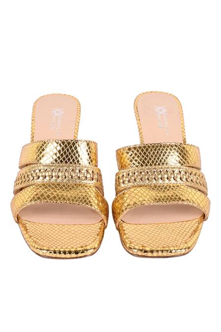 Shop Vanilla Moon Gold Dawn Metallic Square Toe Heels at Aza Fashions Shop_Vanilla Moon_Gold Dawn Metallic Square Toe Heels_at_Aza_Fashions