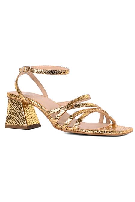 Vanilla Moon_Gold Summer Solid Square Toe Heels_Online_at_Aza_Fashions