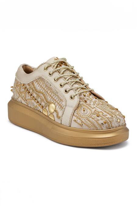 Buy Anaar Gold Madam Martini Zari And Dabka Pitta Embroidered Wedding Sneakers Online at Aza Fashions Buy_Anaar_Gold Madam Martini Zari And Dabka Pitta Embroidered Wedding Sneakers _Online_at_Aza_Fashions