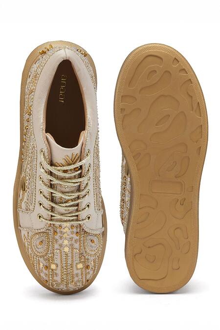 Anaar Gold Madam Martini Zari And Dabka Pitta Embroidered Wedding Sneakers at Aza Fashions Anaar_Gold Madam Martini Zari And Dabka Pitta Embroidered Wedding Sneakers _at_Aza_Fashions