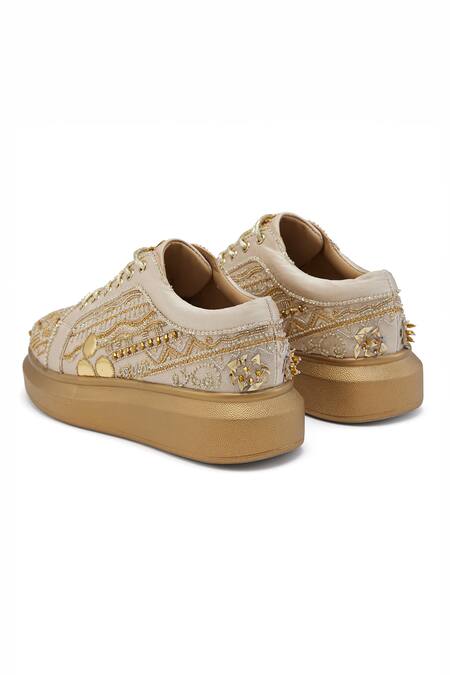 Buy Anaar Gold Madam Martini Zari And Dabka Pitta Embroidered Wedding Sneakers Buy_Anaar_Gold Madam Martini Zari And Dabka Pitta Embroidered Wedding Sneakers