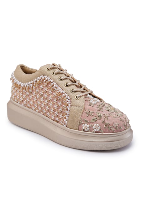 Buy_Anaar_Pink Mahal Zari And Dabka Pitta Work Wedding Sneakers _Online_at_Aza_Fashions