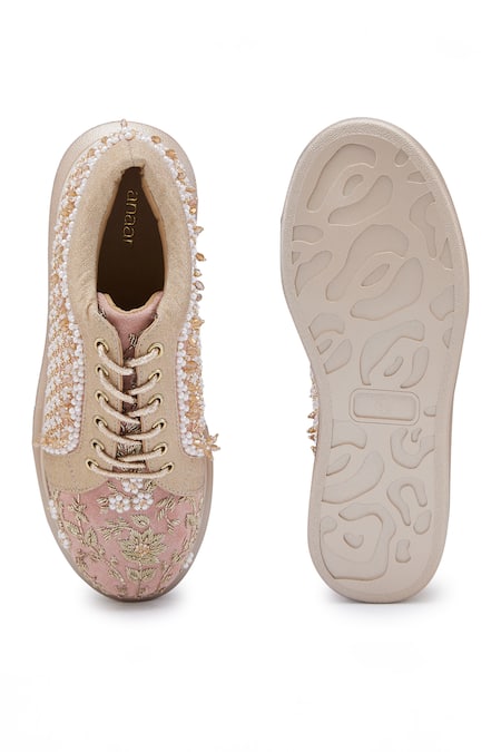 Shop_Anaar_Pink Mahal Zari And Dabka Pitta Work Wedding Sneakers _Online_at_Aza_Fashions