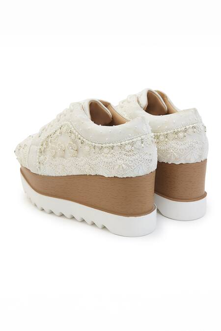 Anaar White Audrey Crochet Lace Flowers Wedding Wedge Sneakers 7
