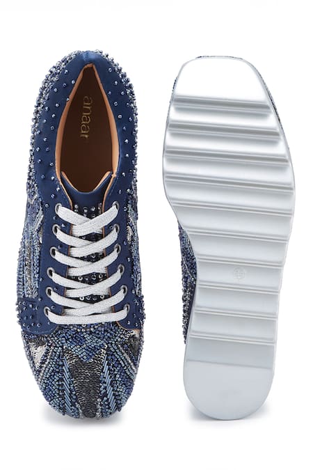 Shop_Anaar_Blue Cut Work, Sequins, Beads Crescendo Wedding Wedge Sneakers _Online_at_Aza_Fashions