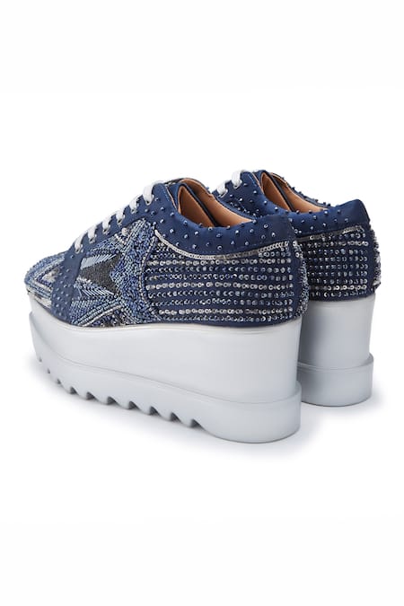 Buy_Anaar_Blue Cut Work, Sequins, Beads Crescendo Wedding Wedge Sneakers 