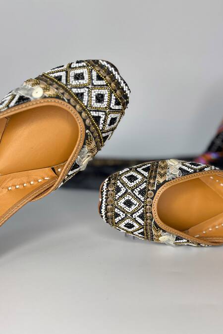 Pixie Pearlz_Black Brass Beads Gypsy Embroidered Juttis _Online_at_Aza_Fashions