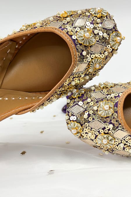 Pixie Pearlz_Purple Salam Sitara Hand Embroidered Juttis _Online_at_Aza_Fashions