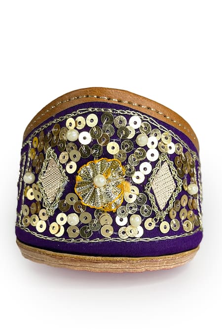 Buy_Pixie Pearlz_Purple Salam Sitara Hand Embroidered Juttis _Online_at_Aza_Fashions