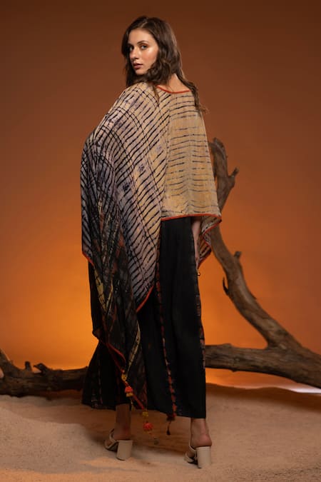 Shop Capisvirleo Black Cotton, Silk Embroidery Shikoba Tie-dye Print Cape Skirt Set at Aza Fashions Shop_Capisvirleo_Black Cotton, Silk Embroidery Shikoba Tie-dye Print Cape Skirt Set _at_Aza_Fashions