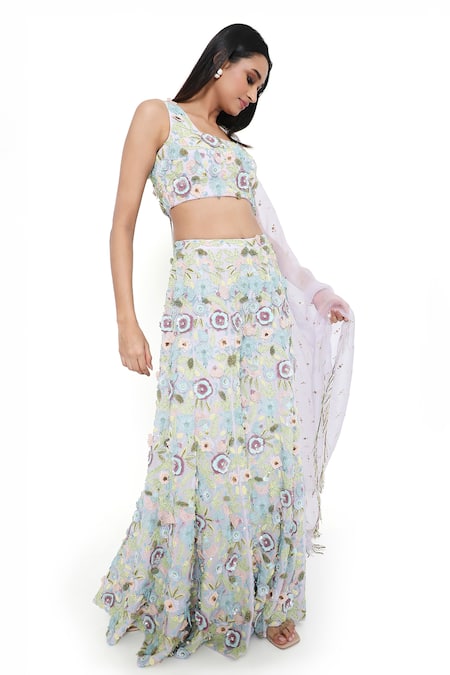 Payal Singhal_Purple Georgette Embroidered Sequin Square Floral Sharara Set _Online_at_Aza_Fashions