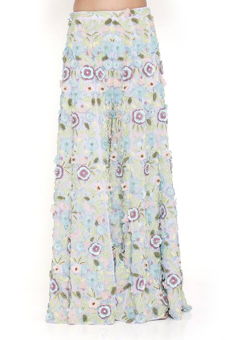 Payal Singhal_Purple Georgette Embroidered Sequin Square Floral Sharara Set _at_Aza_Fashions