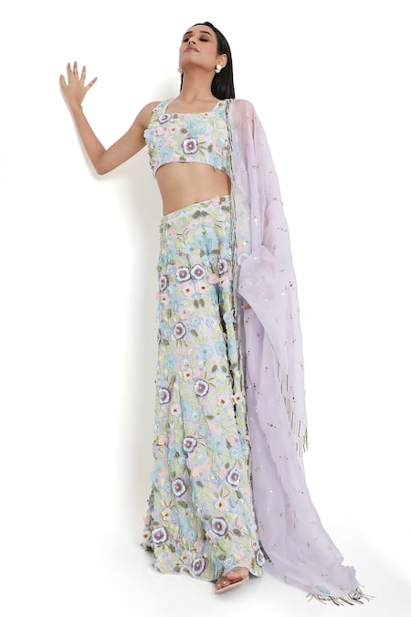 Buy_Payal Singhal_Purple Georgette Embroidered Sequin Square Floral Sharara Set 