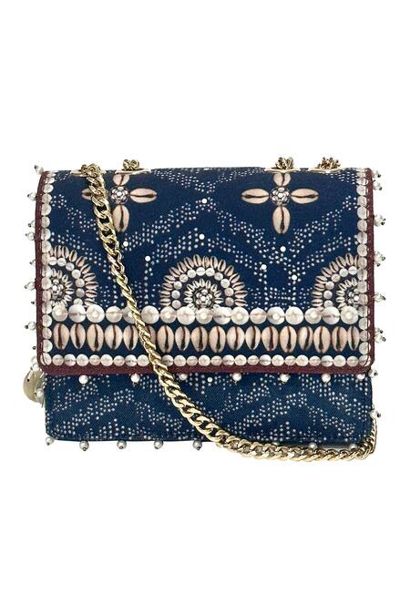 The Garnish Company_Black Cowrie Shells Mira Zohra Print Sling Bag _Online_at_Aza_Fashions