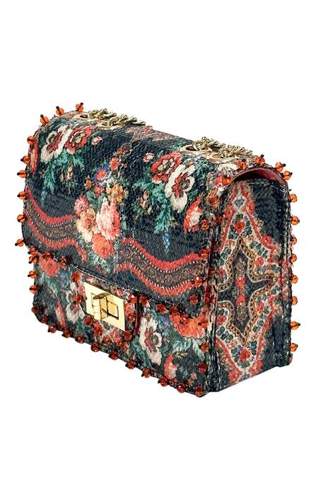 Buy The Garnish Company Black Sequin Amelia Mon Amour Blossomy Print Sling Bag Online at Aza Fashions Buy_The Garnish Company_Black Sequin Amelia Mon Amour Blossomy Print Sling Bag _Online_at_Aza_Fashions