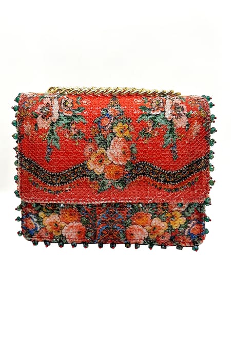 The Garnish Company Red Sequins Amelia Mon Amour Flora Child Print Sling Bag Online at Aza Fashions The Garnish Company_Red Sequins Amelia Mon Amour Flora Child Print Sling Bag _Online_at_Aza_Fashions