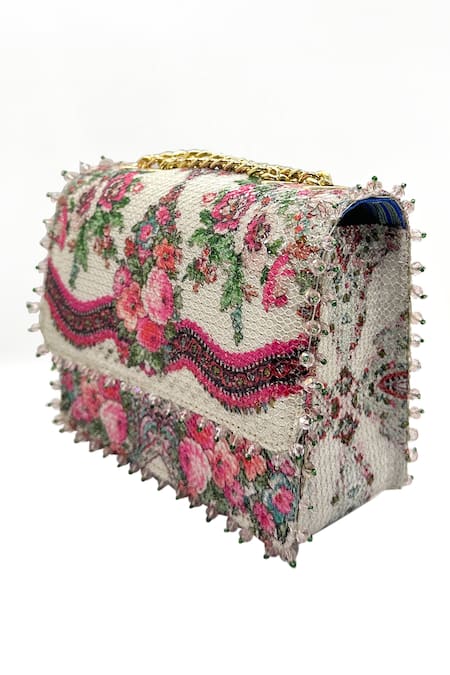 Buy_The Garnish Company_White Sequin Amelia Mon Amour Flora Print Sling Bag _Online_at_Aza_Fashions