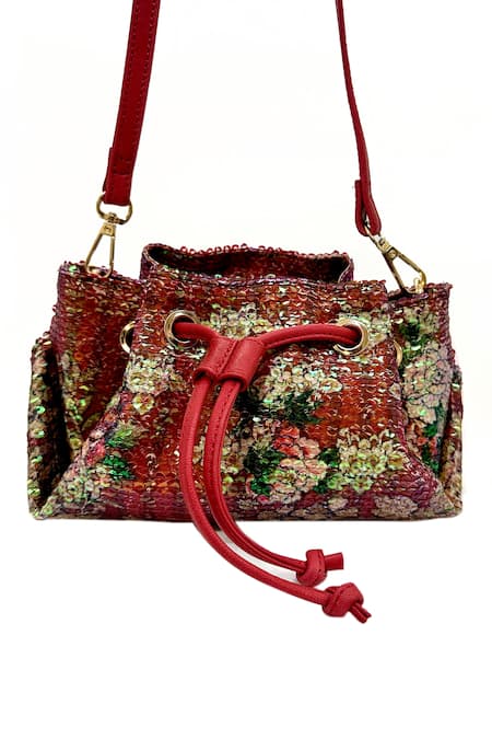 Buy The Garnish Company Red Sequin Zaran Florid Drawstring Bag Online at Aza Fashions Buy_The Garnish Company_Red Sequin Zaran Florid Drawstring Bag _Online_at_Aza_Fashions