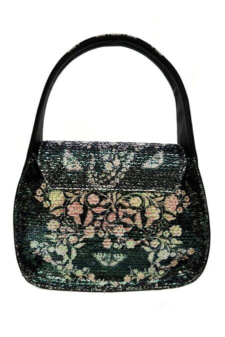 Shop The Garnish Company Black Sequin Zari Boho Fleur Handle Square Bag at Aza Fashions Shop_The Garnish Company_Black Sequin Zari Boho Fleur Handle Square Bag _at_Aza_Fashions