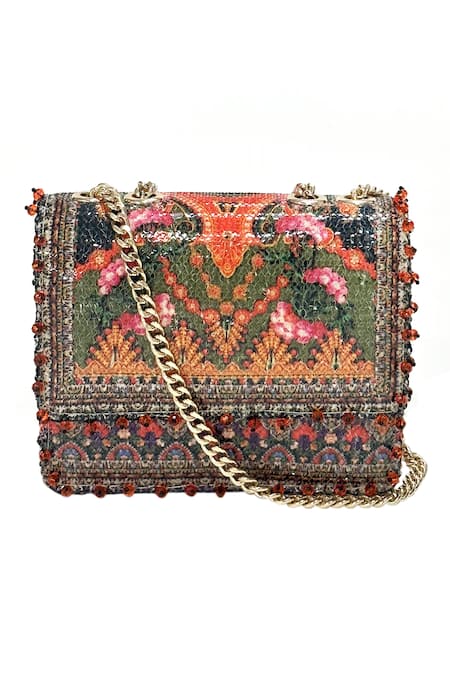 The Garnish Company Green Sequins Camille Baroque Bloom Sling Bag 