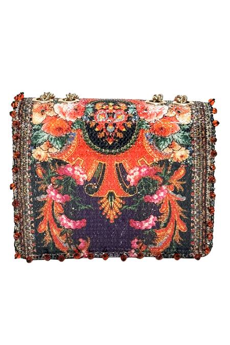 Shop The Garnish Company Green Sequins Camille Baroque Bloom Sling Bag at Aza Fashions Shop_The Garnish Company_Green Sequins Camille Baroque Bloom Sling Bag _at_Aza_Fashions