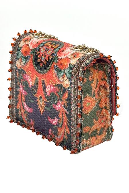 The Garnish Company Green Sequins Camille Baroque Bloom Sling Bag Online at Aza Fashions The Garnish Company_Green Sequins Camille Baroque Bloom Sling Bag _Online_at_Aza_Fashions