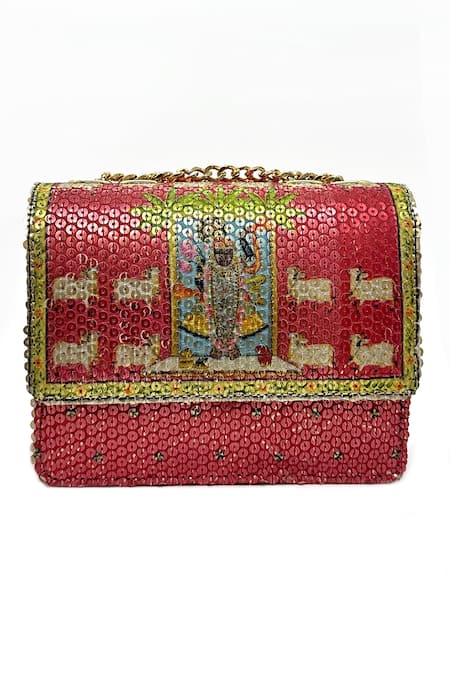 The Garnish Company Orange Kama Kanha Ji Print Sling Bag 