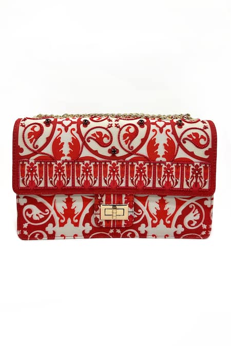 The Garnish Company Red Crystal Cherry Floral Woven Sling Bag 