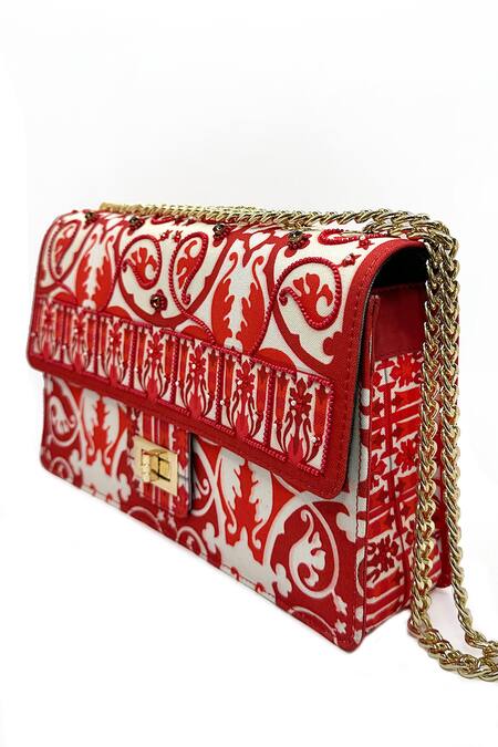 The Garnish Company Red Crystal Cherry Floral Woven Sling Bag Online at Aza Fashions The Garnish Company_Red Crystal Cherry Floral Woven Sling Bag _Online_at_Aza_Fashions