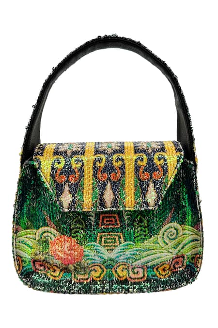The Garnish Company Multi Color Sequin Zari Print Bag 