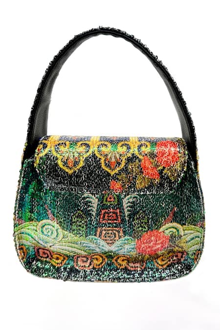 Shop The Garnish Company Multi Color Sequin Zari Print Bag at Aza Fashions Shop_The Garnish Company_Multi Color Sequin Zari Print Bag _at_Aza_Fashions
