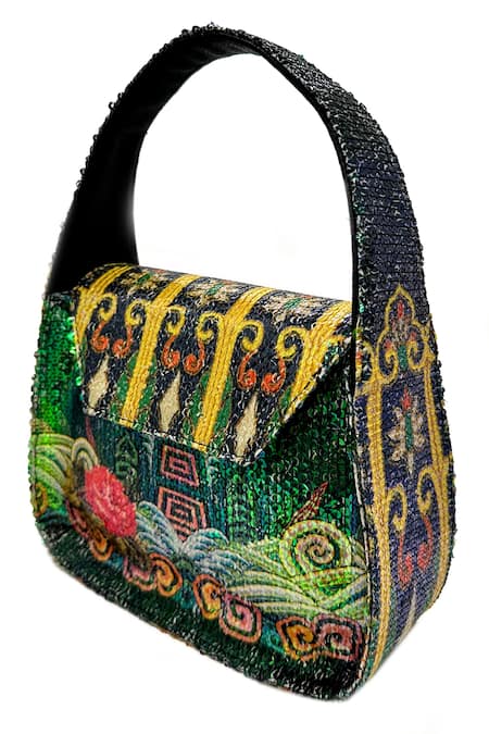 The Garnish Company Multi Color Sequin Zari Print Bag Online at Aza Fashions The Garnish Company_Multi Color Sequin Zari Print Bag _Online_at_Aza_Fashions