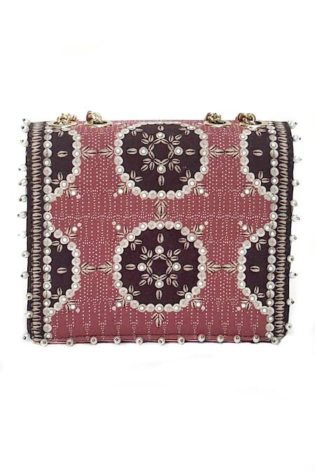 Shop_The Garnish Company_Pink Pearl Lief Shell Print Bag _at_Aza_Fashions