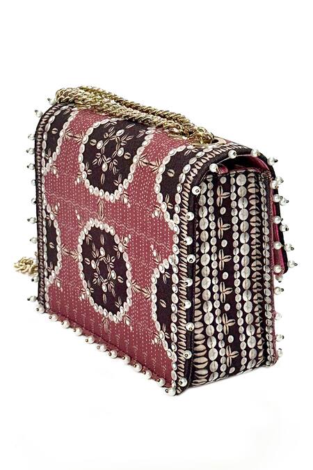 The Garnish Company_Pink Pearl Lief Shell Print Bag _Online_at_Aza_Fashions