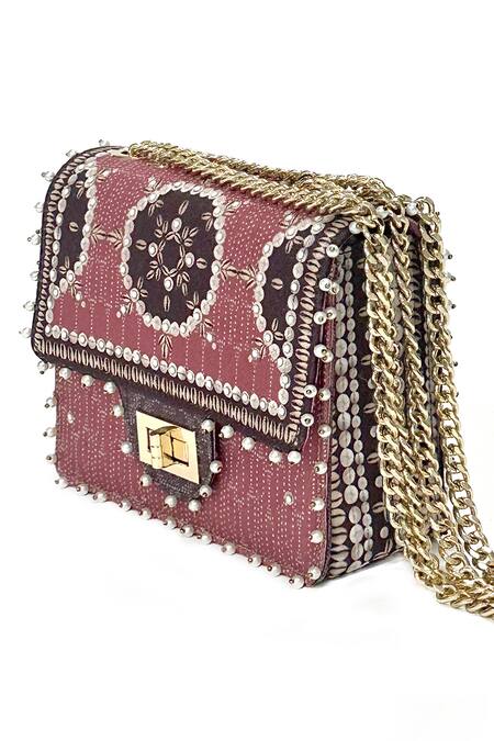 Buy_The Garnish Company_Pink Pearl Lief Shell Print Bag _Online_at_Aza_Fashions