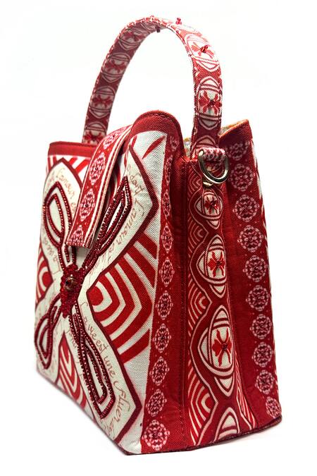 Buy The Garnish Company Red Crystal Typographic Print Bucket Bag Online at Aza Fashions Buy_The Garnish Company_Red Crystal Typographic Print Bucket Bag _Online_at_Aza_Fashions