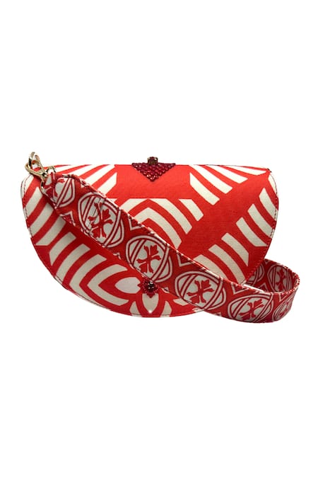 The Garnish Company Red Crystal Carnet Geometric Print Sling Bag 