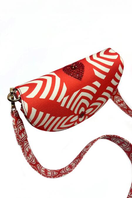 The Garnish Company_Red Crystal Carnet Geometric Print Sling Bag _Online_at_Aza_Fashions